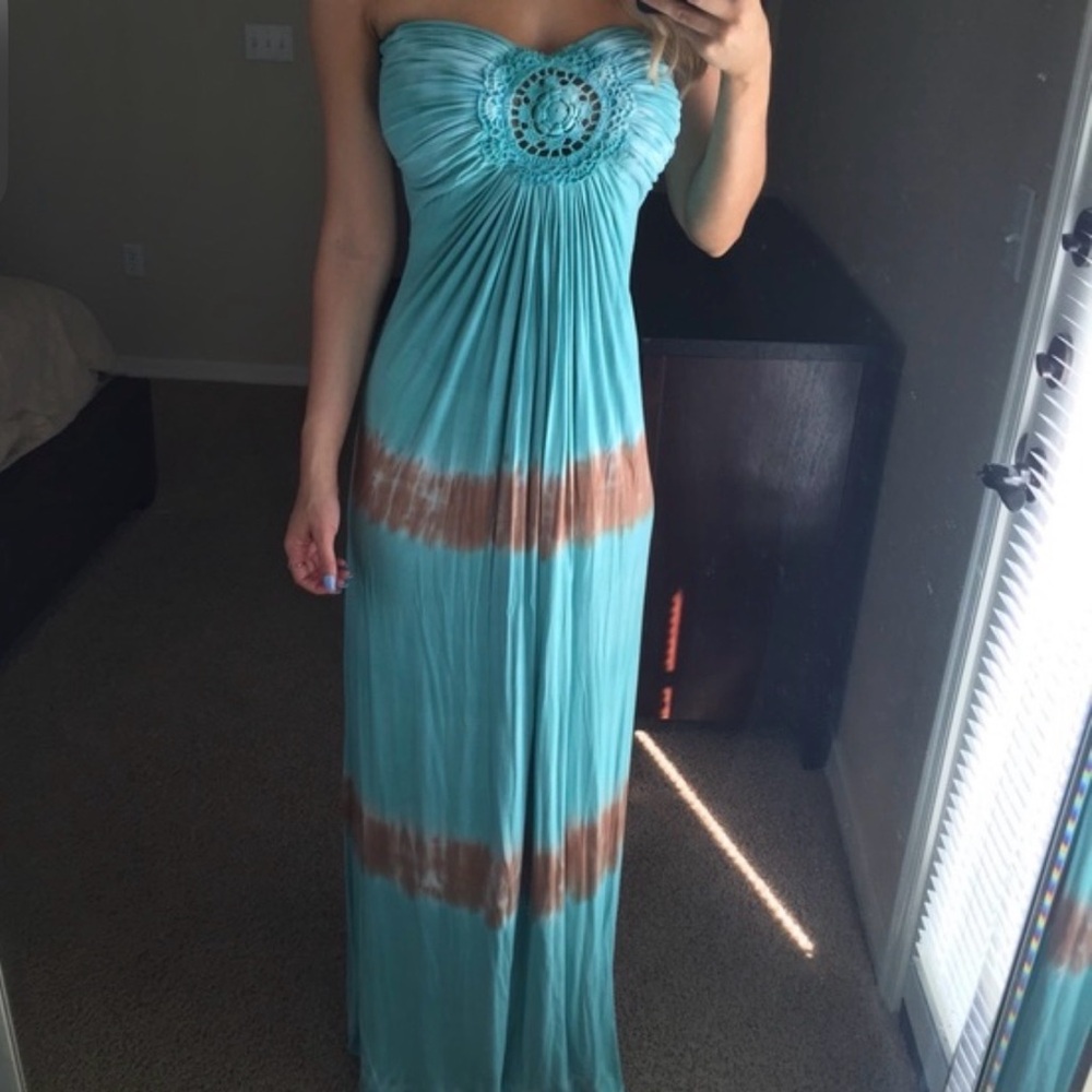Sky Brand Crochet Embellished Strapless Maxi Dress